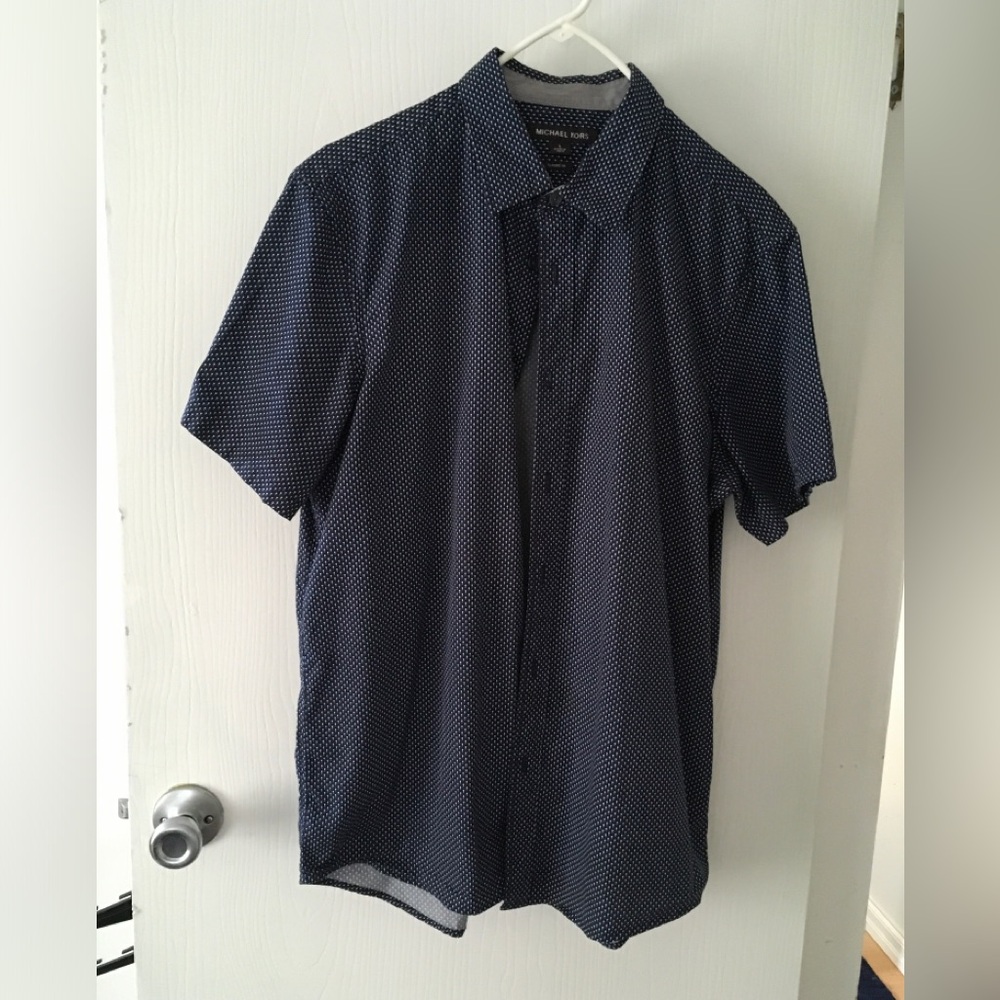 Michael Kors Navy Microdot Short-Sleeve Shirt Sz Large